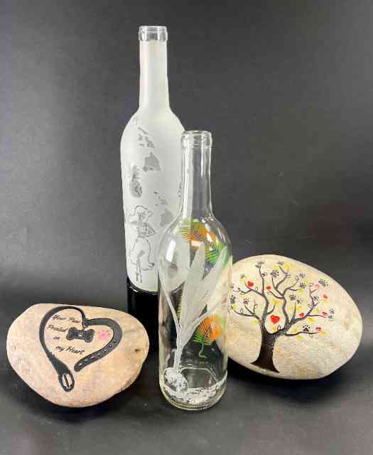 Sandcarving Recycled Glass Block Crafts & Painting Them